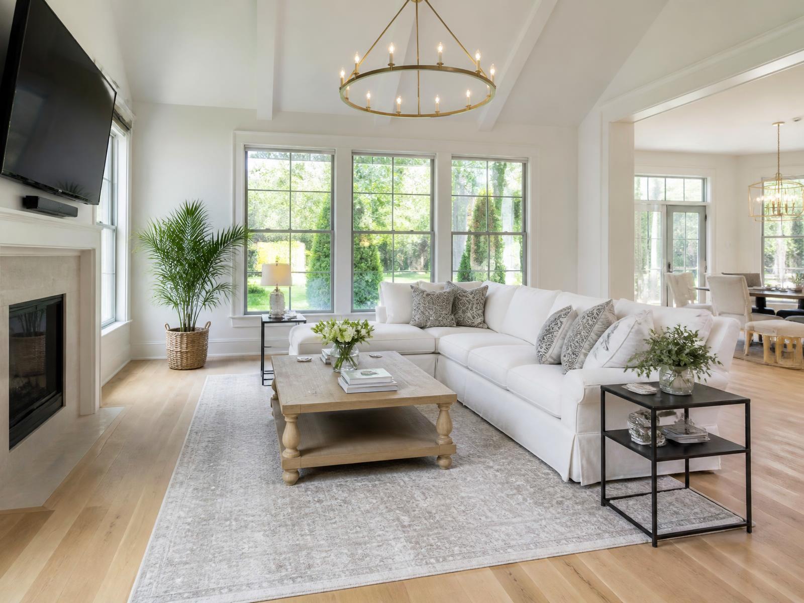 Bright, spotlessly clean modern living room in a Seattle-area home
